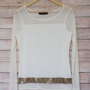 The Limited Off White Blouse with Gold Sequin S